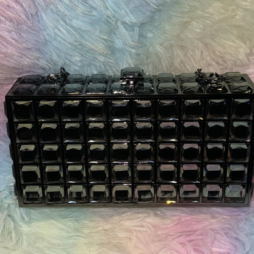 CRYSTAL METAL CLUTCH EVENING BAG y3k - Picture 4 of 8